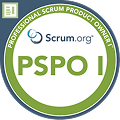 Professional Scrum Product Owner (PSPO I) certification badge from Scrum.org
